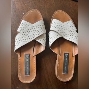 Steve Madden Divine Strappy Studded White Brown Leather Sandals 6